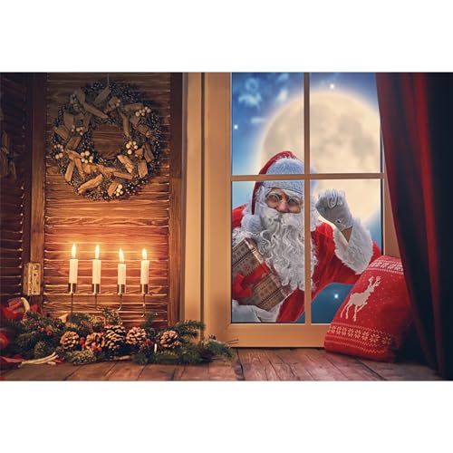 MIRRORANG 3x2m Weihnachten Hintergrund Weihnachtsmann Klopfen Wälder Haus Fotografie Hintergrund Weihnachten Party Banner Dekorationen Fotostudio Requisiten, Vinyl von MIRRORANG