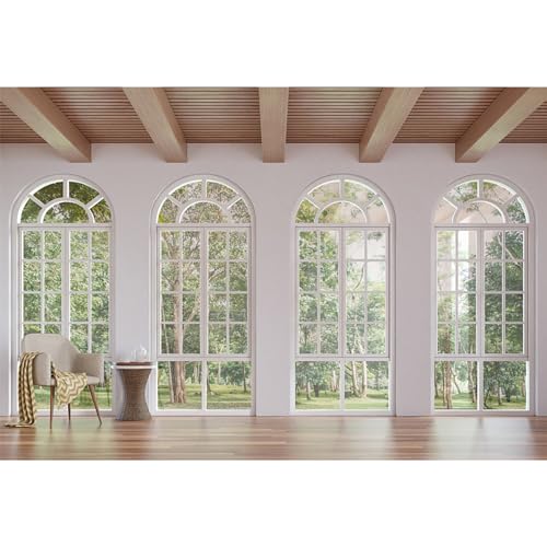 MIRRORANG 3x2m Wohnzimmer Hintergrund Stuhl Holzboden Fensteransicht Garten Innenraum Hintergrund für Fotografie Leeres Büro Dekor Innen Haus Foto Banner, Vinyl von MIRRORANG