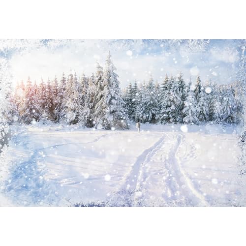 MIRRORANG 4,5x3m Verschneiter Wald Hintergrund Winter Landschaft Schneeflocke Bäume Fotografie Hintergrund Pro Weihnachten Ferien Neujahr Feier Poster Foto Studio Requisiten, Vinyl von MIRRORANG