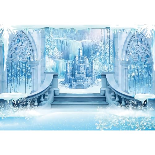 MIRRORANG 4,5x3m Winter Castle Fotografie Hintergrund Blau EIS gefroren Wald Wunderland Hintergrund Wasserfall Tannenbaum Baby Dusche Kinder Geburtstag Party Supplies Dekoration, Vinyl von MIRRORANG