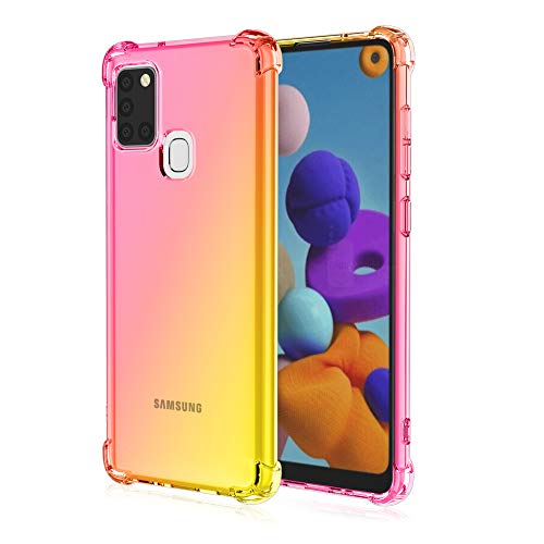 MISKQ Hülle für Samsung Galaxy A21S, Robust Bumper Handyhülle Schutzhülle Case Vier-Ecken-Airbag,Anti-Drop staubdicht Stoßfest Hülle(Rosa/Gold) von MISKQ