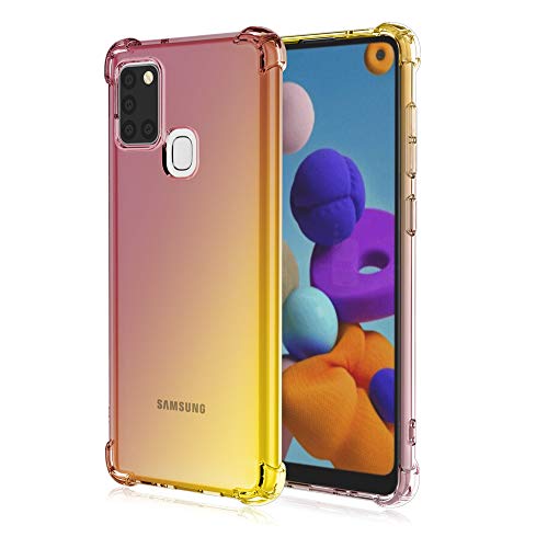 MISKQ Hülle für Samsung Galaxy A21S, Robust Bumper Handyhülle Schutzhülle Case Vier-Ecken-Airbag,Anti-Drop staubdicht Stoßfest Hülle(Schwarzes/Gold) von MISKQ