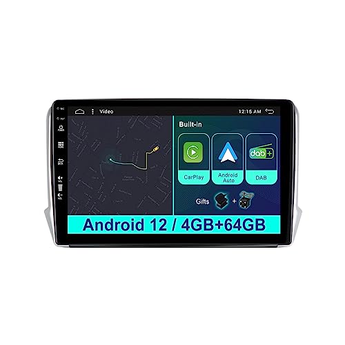 10 Zoll Android 12 Autoradio für Peugeot 208/2008 2013–2017 – mit GPS Navi-DAB + DSP + Carplay-Rückfahrkamera + KOSTENLOSEM Mikrofon – unterstützt BT5.0/Mirror Link/WLAN/SWC – 4G+64G von MISONDA