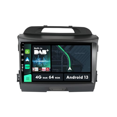 2 Din Autoradio Eingebaut DAB/DSP/Carplay- Android Passt Für Kia Sportage R 2011-2016 - [4G+64G] - Kostenlose Rückfahrkamera - 9 Zoll IPS - Mit Lenkradsteuerung WiFi Bluetooth RDS von MISONDA