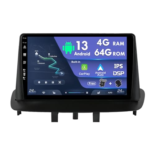 2 Din Autoradio für Renault Megane 3/Fluence 2009–2014, Android – [4G + 64G] – integriertes DSP-Carplay – LED-Rückfahrkamera –GPS – unterstützt DAB, Lenkradsteuerung, 4G WiFi, BT FM RDS von MISONDA