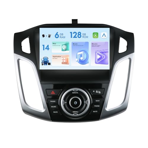 9" für Ford Focus 2012-2017 Android Autoradio Stereo-Multimedia-Player SWC/DAB/Mirror Link/Carplay/360 Kamerafrei 4-LED-Kamera & MIC [6G+128G] von MISONDA