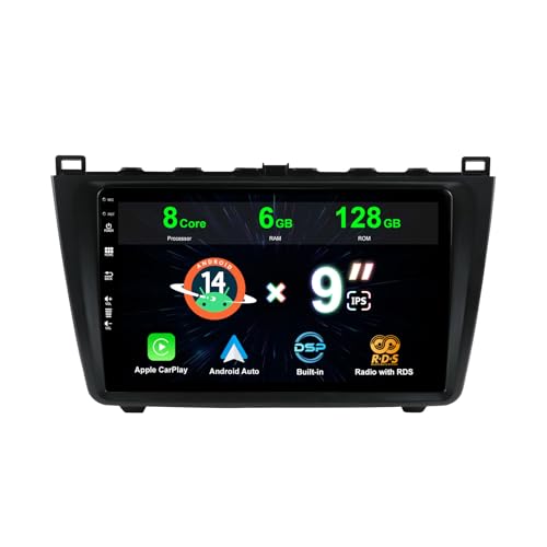 Android 12 Autoradio für Mazda 6 Rui Wing 2007–2012 – kostenlose Kamera und Mikrofon – [6G+128G] – 9 Zoll IPS 2 Din – unterstützt DAB+ Lenkradsteuerung 4G WiFi Bluetooth Carplay Android Auto DSP von MISONDA