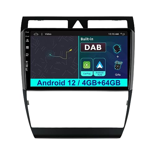 Integriertes DAB+Carplay+GPS+DSP 9 Zoll IPS Android 12 Autoradio für Audi A6 C5 S6 1997–2004/RS6 2002–2006 – kostenlose Kamera + Mikrofon – (4G + 64G) – unterstützt GPS WiFi BT Lenkradsteuerung von MISONDA