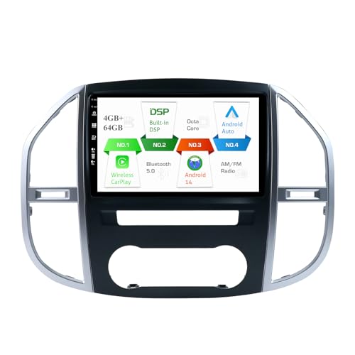 MISONDA 2 Din Autoradio Eingebaut GPS/DSP/Carplay- Android 14 Für Mercedes Benz Vito/W447 (2014-2020) - [4G+64G] - Rückfahrkamera+MIC - 10 Zoll IPS - Mit Lenkradsteuerung WiFi Bluetooth RDS von MISONDA