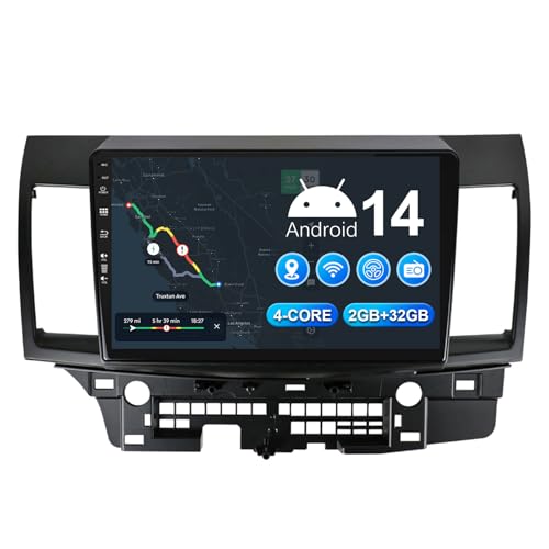 MISONDA 2G+32G Android 14 2 DIN Autoradio Für Mitsubishi Lancer 2007-2017 mit GPS Navi WiFi Bluetooth 10 Zoll Touchscreen mit Mirror Link FM/RDS/USB/EQ Lenkradsteuerung Kamera von MISONDA