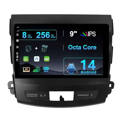 MISONDA [8G+256G] Android 14 9" IPS Autoradio für Mitsubishi Outlander/für Peugeot 4007/für Citroen C-Crosser 2007-2013 – GPS/WiFi/BT5.0/DSP/Carplay von MISONDA