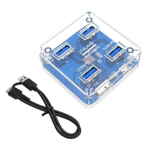Transparenter USB-C-Hub, 4-Port-Erweiterung mit Netzteil, USB3.0, 5 Gbit/s, Geschwindigkeitsübertragung, OTG-Adapter, Micro-USB-Strom, transparenter USB-C-Hub, 4-Port-Erweiterung mit Netzteil USB 3.0 von MISUVRSE