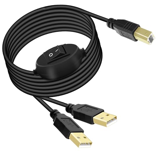 MISYNLON Drucker Kabel Splitter mit Schalter, 2 in 1 USB B zu Dual USB A Stecker Splitter Kabel für 2 Computer zu 1 Drucker, Kompatibel mit Tastatur Maus Scanner und mehr (2.5m/8.2Ft) von MISYNLON