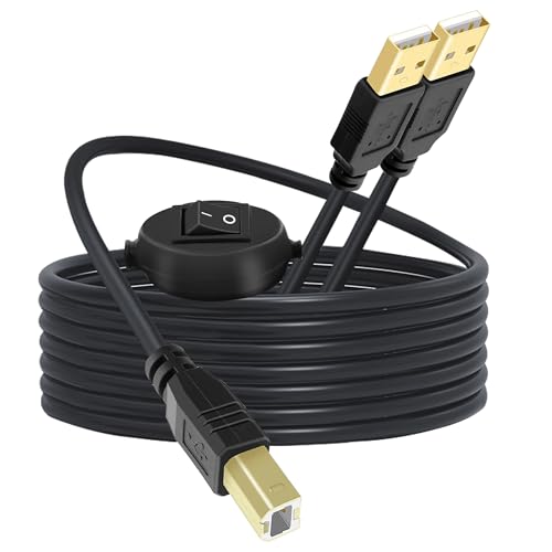 MISYNLON Drucker Kabel Splitter mit Schalter, 2 in 1 USB B zu Dual USB A Stecker Splitter Kabel für 2 Computer zu 1 Drucker, Kompatibel mit Tastatur Maus Scanner und mehr (4.5M/15Ft) von MISYNLON