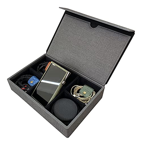 Miter Multi Tragetasche für 6 Kopfhörer oder 1 Musik-Player + 4 IEM Kopfhörer, handgefertigt, PU-Leder Hülle, Hartschale, Schwarz von MITER CASE