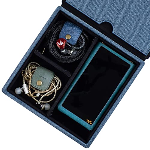Miter Tragetasche für DAP + Kopfhörer, handgefertigt, aus PU-Leder, für 2 IEM-Kopfhörer + 1 digitaler Audio-Player, Aufbewahrungsbox für 4 Kopfhörer, Blau von MITER CASE