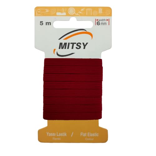 MITSY Reißfeste Gummiband Gummibänder zum Nähen Breit 6 mm 5 m Burgund Stark Gummilitze für Hosengummi Haushalt DIY Handwerk Stoffe zum Nahen von MITSY