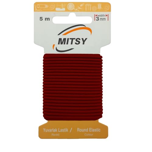 MITSY Reißfeste Rund Gummiband Gummikordel Gummibänder zum Nähen Breit 3 mm 5 m Burgund Rundgummi Gummilitze für Hosengummi Haushalt DIY Handwerk Stoffe zum Nahen von MITSY