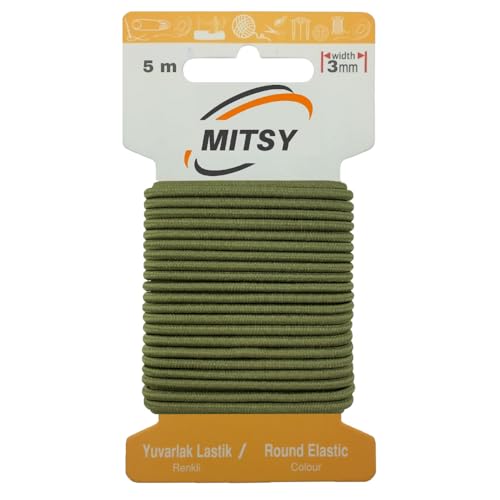 MITSY Reißfeste Rund Gummiband Gummikordel Gummibänder zum Nähen Breit 3 mm 5 m Khaki Rundgummi Gummilitze für Hosengummi Haushalt DIY Handwerk Stoffe zum Nahen von MITSY