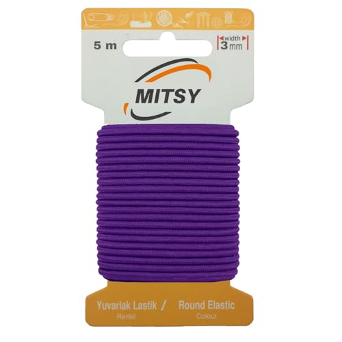 MITSY Reißfeste Rund Gummiband Gummikordel Gummibänder zum Nähen Breit 3 mm 5 m Lila Rundgummi Gummilitze für Hosengummi Haushalt DIY Handwerk Stoffe zum Nahen von MITSY