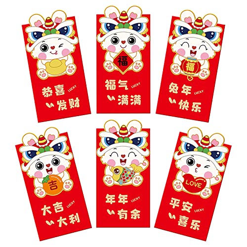6 Stück chinesische rote Umschläge Hongbao 2023 Jahr des Jahres des Kaninchens rotes Paket Frühlingsfest Glücksgeld süßes Paket für Hochzeit Neujahr, (6,4 x 3,5 Zoll) (A) von MIVPD