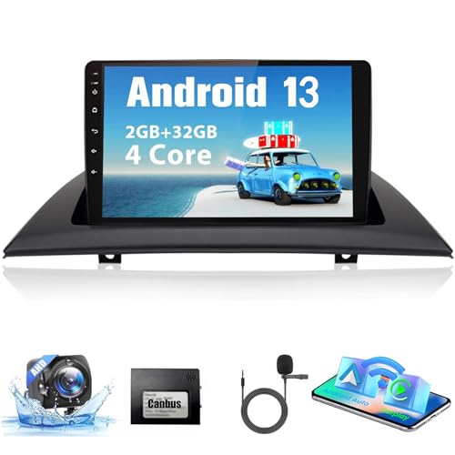 Android 12 Autoradio Stereo für B-MW X3 E83 2004-2012 GPS-Navigation 9 Zoll IPS Touchscreen Multimedia-Player Videoempfänger mit WiFi 2+32GB Bluetooth SWC USB FM RDS AHD Rückfahrkamera-Mikrofon von MIVPD