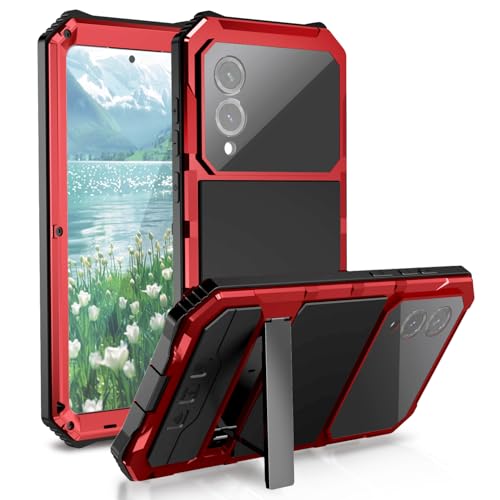 Kompatibel mit Samsung Galaxy S25 Edge Metall Hülle mit Ständer | Stoßfestes Case mit Displayschutz, Kickstand & Full-Body Bumper | Robustes Outdoor-Handyhülle (Rot) von MIYIYQP