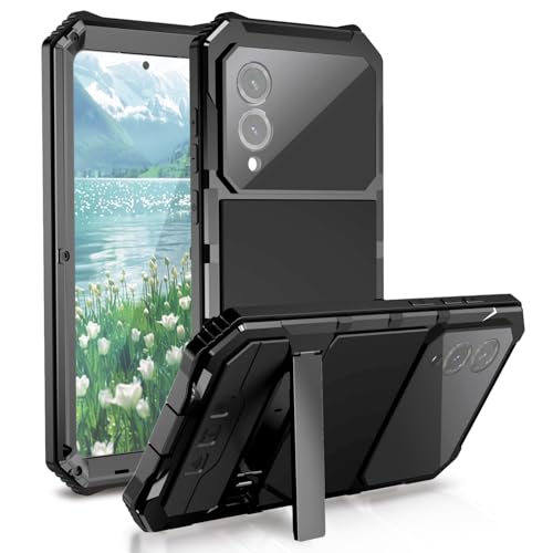 Kompatibel mit Samsung Galaxy S25 Edge Metall Hülle mit Ständer | Stoßfestes Case mit Displayschutz, Kickstand & Full-Body Bumper | Robustes Outdoor-Handyhülle (Schwarz) von MIYIYQP