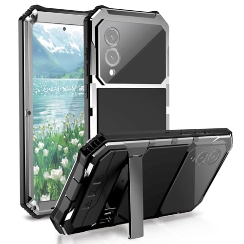 Kompatibel mit Samsung Galaxy S25 Edge Metall Hülle mit Ständer | Stoßfestes Case mit Displayschutz, Kickstand & Full-Body Bumper | Robustes Outdoor-Handyhülle (Silber) von MIYIYQP