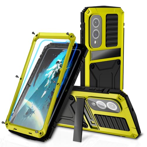 Kompatibel mit Samsung Galaxy S25 Edge Metall hülle Elegantes & Stoßfestes Handyhülle & Full-Body Bumper | Robustes Case mit Ständer, Displayschutz & Outdoor-Tauglich (Gelb) von MIYIYQP