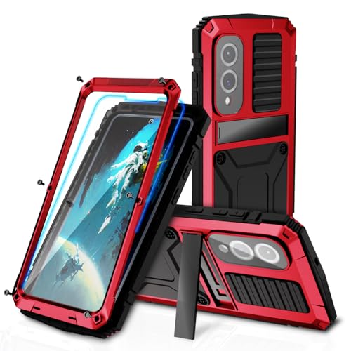 Kompatibel mit Samsung Galaxy S25 Edge Metall hülle Elegantes & Stoßfestes Handyhülle & Full-Body Bumper | Robustes Case mit Ständer, Displayschutz & Outdoor-Tauglich (Rot) von MIYIYQP