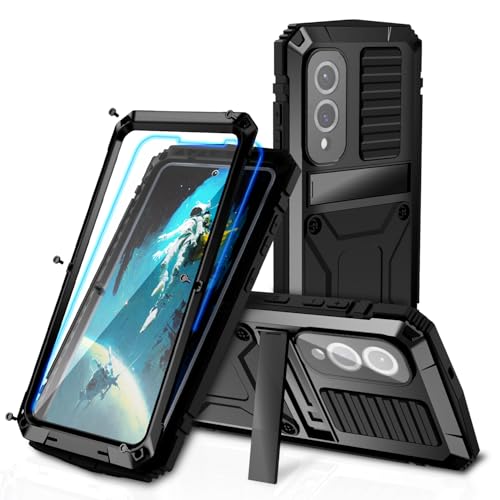 Kompatibel mit Samsung Galaxy S25 Edge Metall hülle Elegantes & Stoßfestes Handyhülle & Full-Body Bumper | Robustes Case mit Ständer, Displayschutz & Outdoor-Tauglich (Schwarz) von MIYIYQP