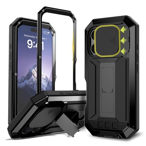 Kompatibel mit iPhone 16 Pro 5G Handyhülle [Schutz in Militärqualität], Outdoor Powerful Hybrid Schutz stoßfest Fall Schutzhülle,mit Ständer & Integrierter Displayschutz & Kameraschutz (Schwarz) von MIYIYQP