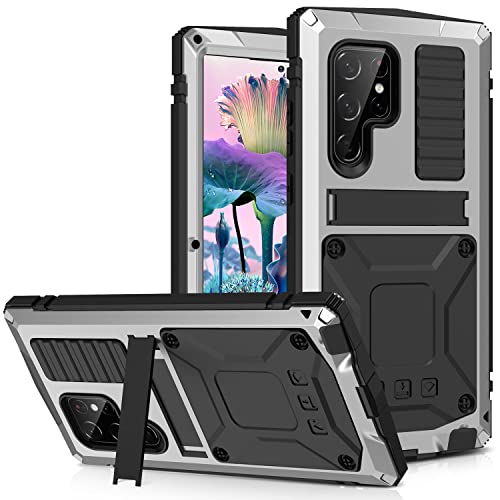 MIYIYQP Kompatibel mit Samsung Galaxy S23 Ultra 5G Metall hülle, Powerful Hybrid Schutz stoßfest wasserdicht Fall Schutzhülle,mit Eingebautem Gehärtetem Glas Displayschutzfolie (Silber) von MIYIYQP