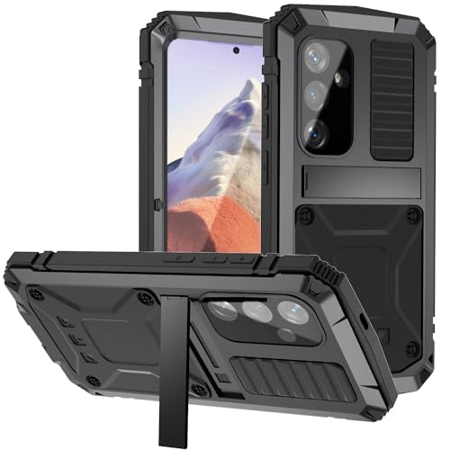 MIYIYQP Kompatibel mit Samsung Galaxy S24 5G Metall hülle, Powerful Hybrid Schutz stoßfest wasserdicht Fall Schutzhülle,mit Eingebautem Gehärtetem Glas Displayschutzfolie (Schwarz) von MIYIYQP
