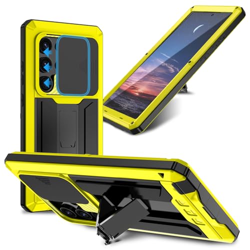 MIYIYQP Kompatibel mit Samsung Galaxy S25 Ultra 5G Metall hülle, Powerful Hybrid Schutz stoßfest wasserdicht Fall Schutzhülle,mit Eingebautem Gehärtetem Glas Displayschutzfolie (Gelb) von MIYIYQP