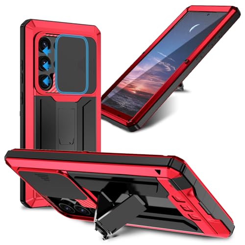 MIYIYQP Kompatibel mit Samsung Galaxy S25 Ultra 5G Metall hülle, Powerful Hybrid Schutz stoßfest wasserdicht Fall Schutzhülle,mit Eingebautem Gehärtetem Glas Displayschutzfolie (Rot) von MIYIYQP
