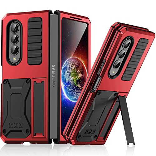 MIYIYQP Kompatibel mit Samsung Galaxy Z Fold 4 5G Metall hülle, Powerful Hybrid Schutz stoßfest wasserdicht Fall Schutzhülle, Unterstützt Wireless Charging (Rot) von MIYIYQP