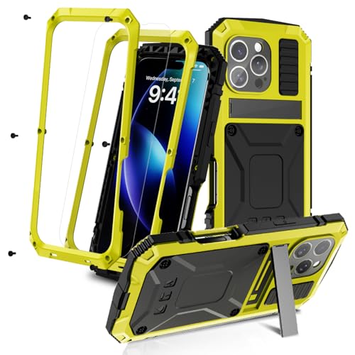 MIYIYQP Kompatibel mit iPhone 16 Pro Max 5G Handyhülle [Schutz in Militärqualität], Outdoor Powerful Hybrid Schutz stoßfest Fall Schutzhülle,mit Ständer & Integrierter Displayschutz (Gelb) von MIYIYQP