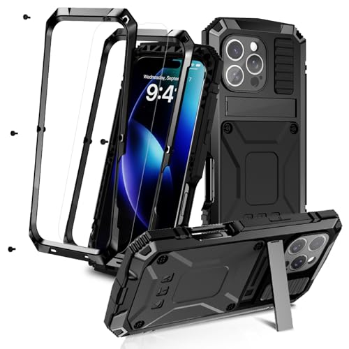 MIYIYQP Kompatibel mit iPhone 16 Pro Max 5G Handyhülle [Schutz in Militärqualität], Outdoor Powerful Hybrid Schutz stoßfest Fall Schutzhülle,mit Ständer & Integrierter Displayschutz (Schwarz) von MIYIYQP