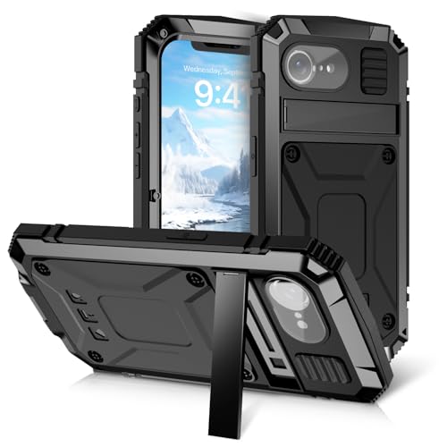 MIYIYQP Kompatibel mit iPhone 16E 5G Handyhülle [Schutz in Militärqualität], Outdoor Powerful Hybrid Schutz stoßfest Fall Schutzhülle,mit Ständer & Integrierter Displayschutz (Schwarz) von MIYIYQP