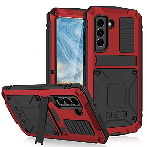 Schutzhülle für Samsung Galaxy S21 FE (2021), aus Aluminium, Gorilla-Glas, wasserdicht, stoßfest, Militär, robust, robust, Schutzhülle für Samsung Galaxy S21 FE (S21 FE), Rot von MIYIYQP