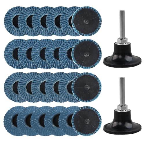 MIYUANGKJ 24 Stück Fächerscheiben, 2 Zoll Schleifscheiben Körnung 60/80/40/120 mit 2 Drehmomentpalette 2 Innenverzahnte Leiste Fächerscheibe für Metall Stahl Holz Polieren Entgraten (Blau) von MIYUANGKJ