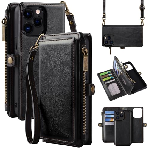 MInCYB Schutzhülle für iPhone 15 Plus Wallet Case mit Kartenhalter (12 Kartenfächer) – PU Leder Hülle für Damen & Herren, kabelloses Laden, abnehmbarer Magnet, Crossbody Gurt, stoßfeste Schutzhülle von MInCYB