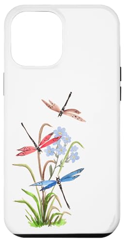 Aquarell-Libellen und blaue Blumen, Natur-Design Hülle für iPhone 12 Pro Max von MJ Designs
