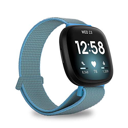 MJRom Armbänder Kompatibel mit Fitbit Sense 2/Versa 4 3 Armband, Nylon Ersatzband mit Damen Herren für Sense/Versa 3 Smartwatch (Blau) von MJRom