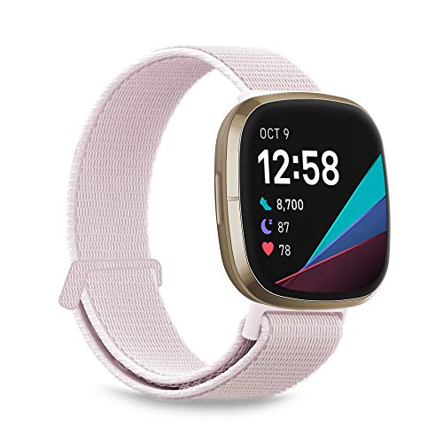 MJRom Armbänder Kompatibel mit Fitbit Sense 2/Versa 4 3 Armband, Nylon Ersatzband mit Damen Herren für Sense/Versa 3 Smartwatch (Pear Pink) von MJRom