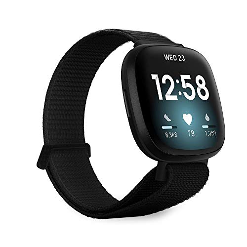 MJRom Armbänder Kompatibel mit Fitbit Sense 2/Versa 4 3 Armband, Nylon Ersatzband mit Damen Herren für Sense/Versa 3 Smartwatch (Schwarz) von MJRom