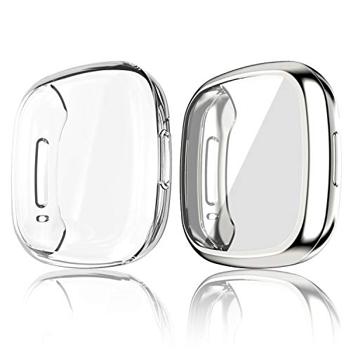 MJRom Hülle Kompatibel mit Fitbit Versa 3/Sense Schutzhülle, [2 Stücke] Vollständige Abdeckung Weiche TPU Cover Case Schutzfolie für Sense/Versa 3 Smartwatch (Klar+Silber) von MJRom