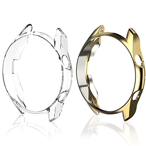 MJRom Kompatibel mit Samsung Galaxy Watch 3 Hülle 41mm, Soft Stoßdämpfergehäuse Abdeckung Stoßstangenschutz Zubehör (41mm, Klar+Golden) von MJRom